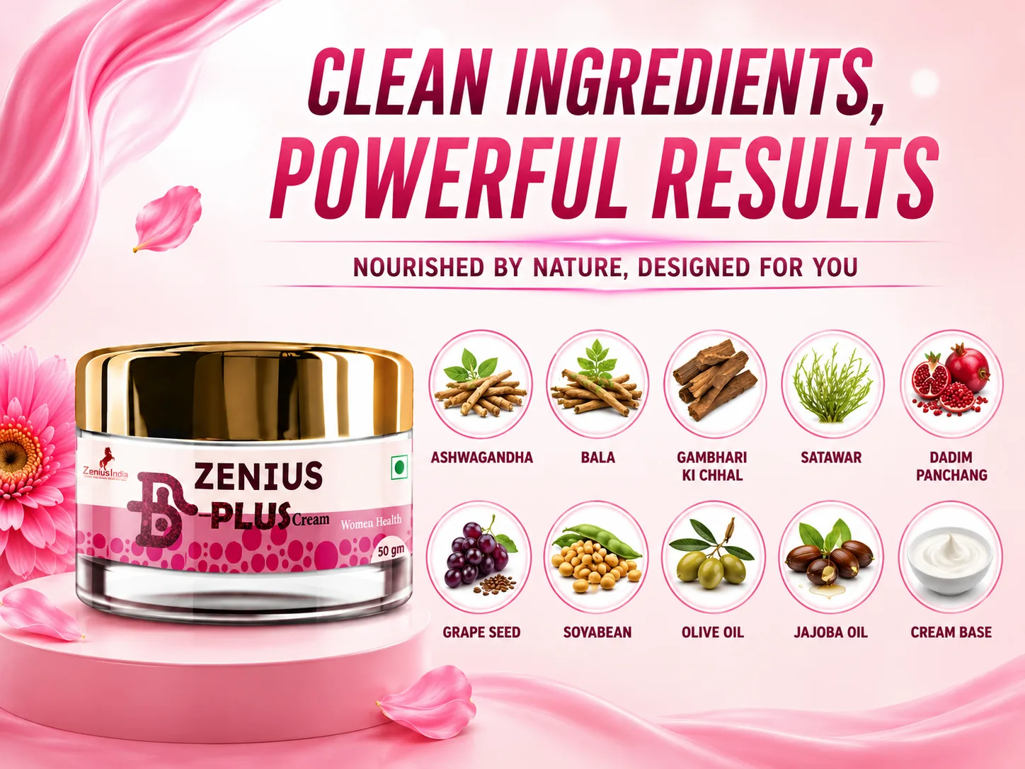 Zenius B Plus Cream for Women's Upper Body Tone 4 Ingredients Banner Mobile View 52 Zenius India