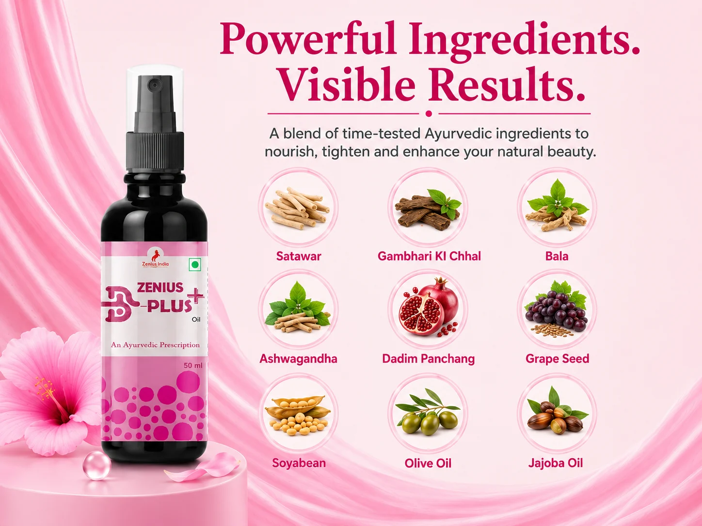 Zenius B Plus Oil for Women's Upper Body Massage 4 Ingredients Banner Mobile View 54 Zenius India