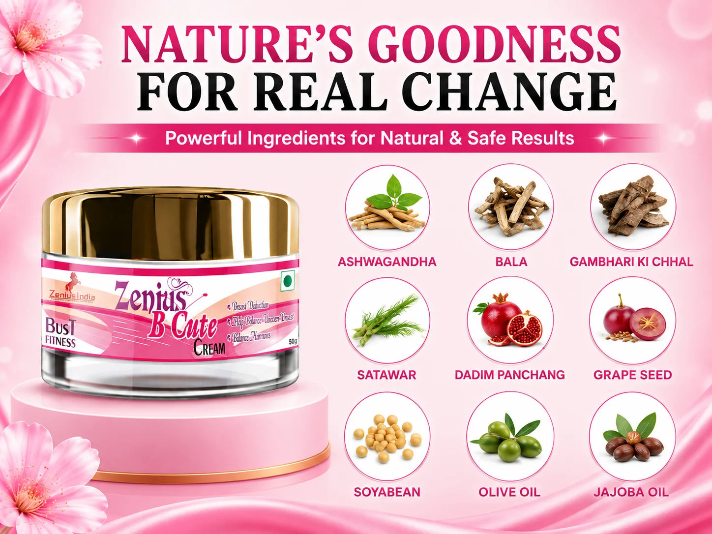 Zenius B Cute Cream for Women's Breast & Body Care 4 Ingredients Banner Mobile View 58 Zenius India