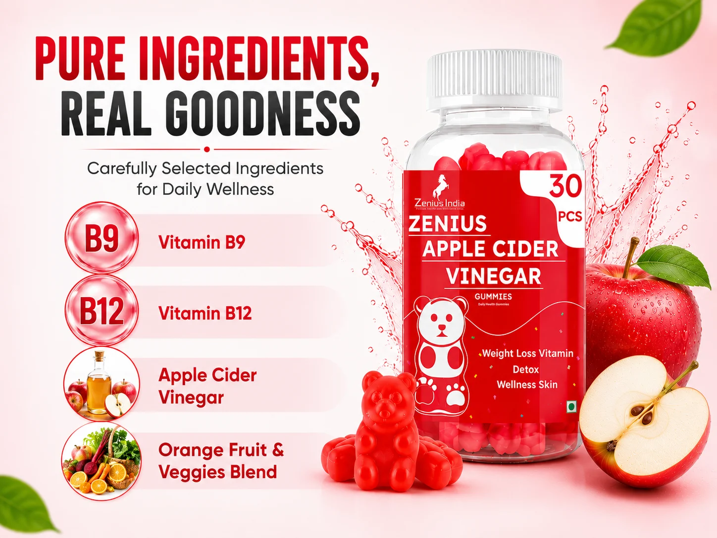Zenius Apple Cider Vinegar Red Apple Gummies with The Mother for Weight Loss 4 Ingredients Banner Mobile View 6 Zenius India