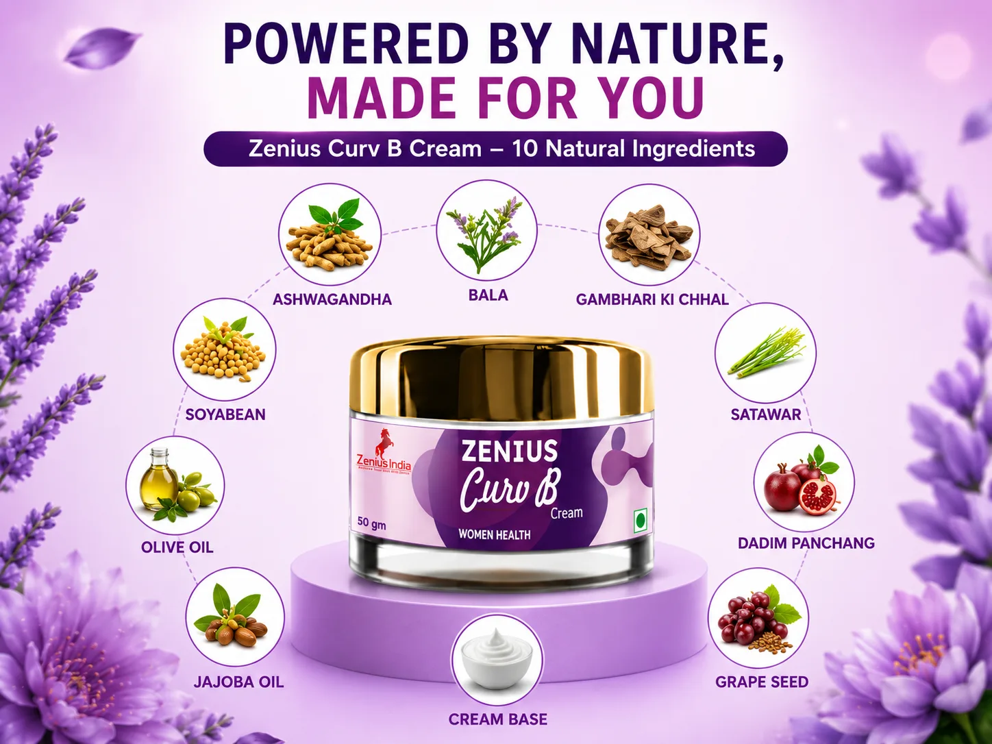 Zenius Curv B Cream for Women's Bust Care 4 Ingredients Banner Mobile View 64 Zenius India