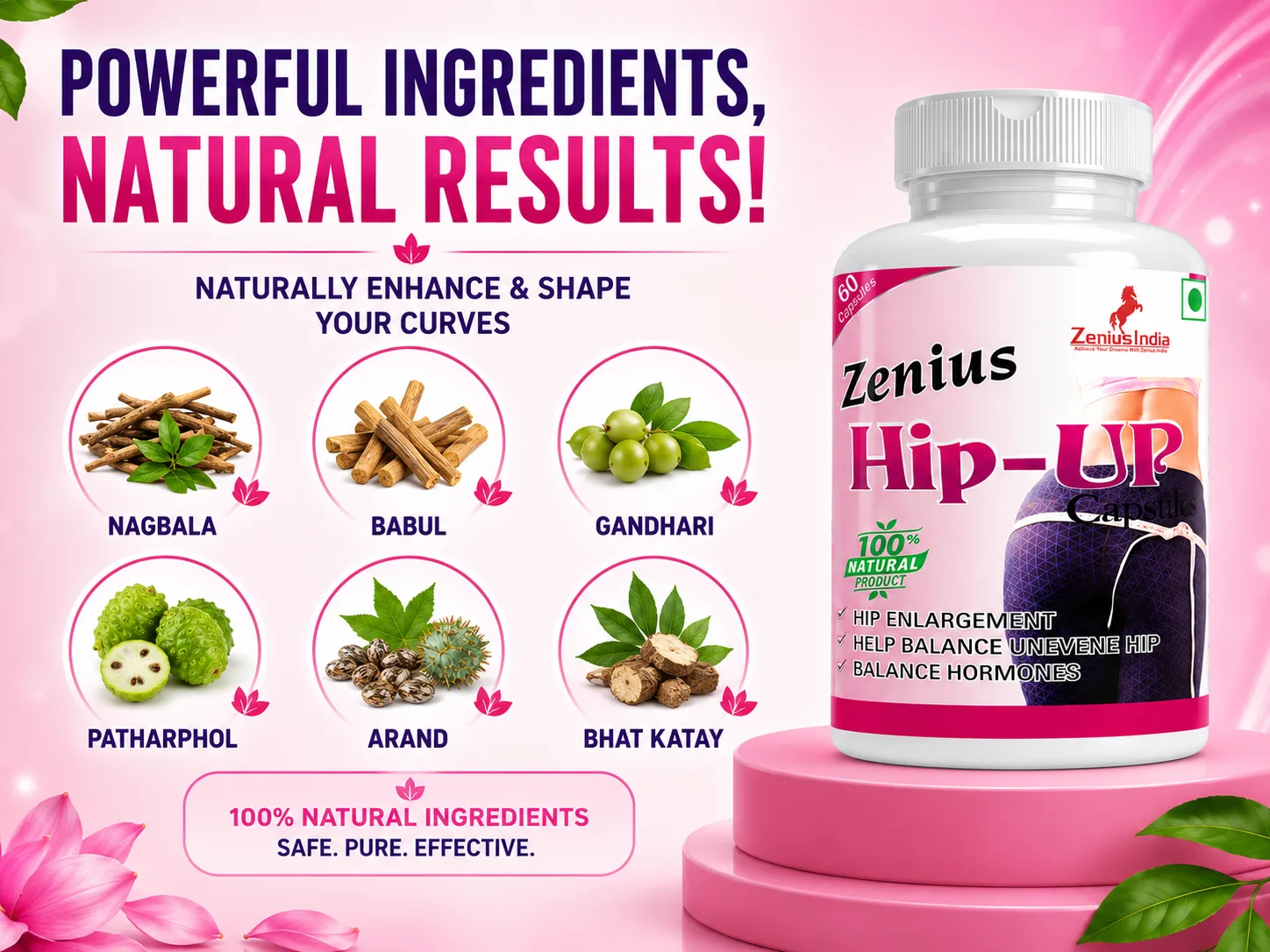 Zenius Hip Up Capsule for Women's Hip Growth 4 Ingredients Banner Mobile View 70 Zenius India
