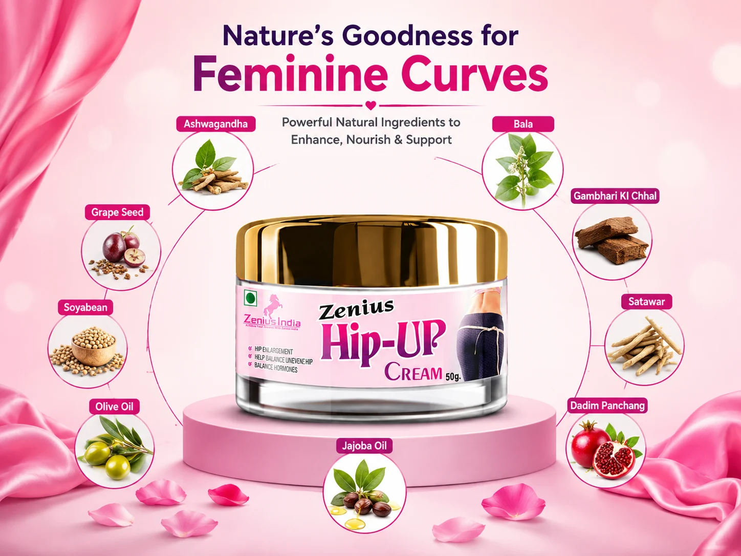 Zenius Hip Up Cream for Women's Hip Grow 4 Ingredients Banner Mobile View 71 Zenius India