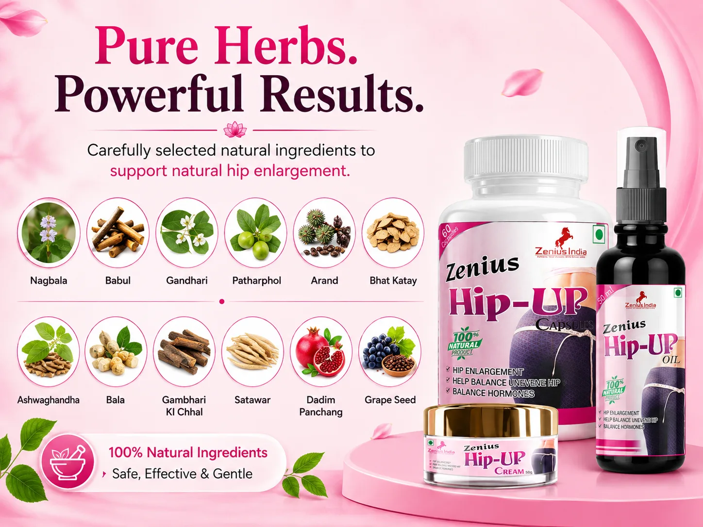 Zenius Hip Up Combo Kit for Women's Hip & Body Care 4 Ingredients Banner Mobile View 72 Zenius India