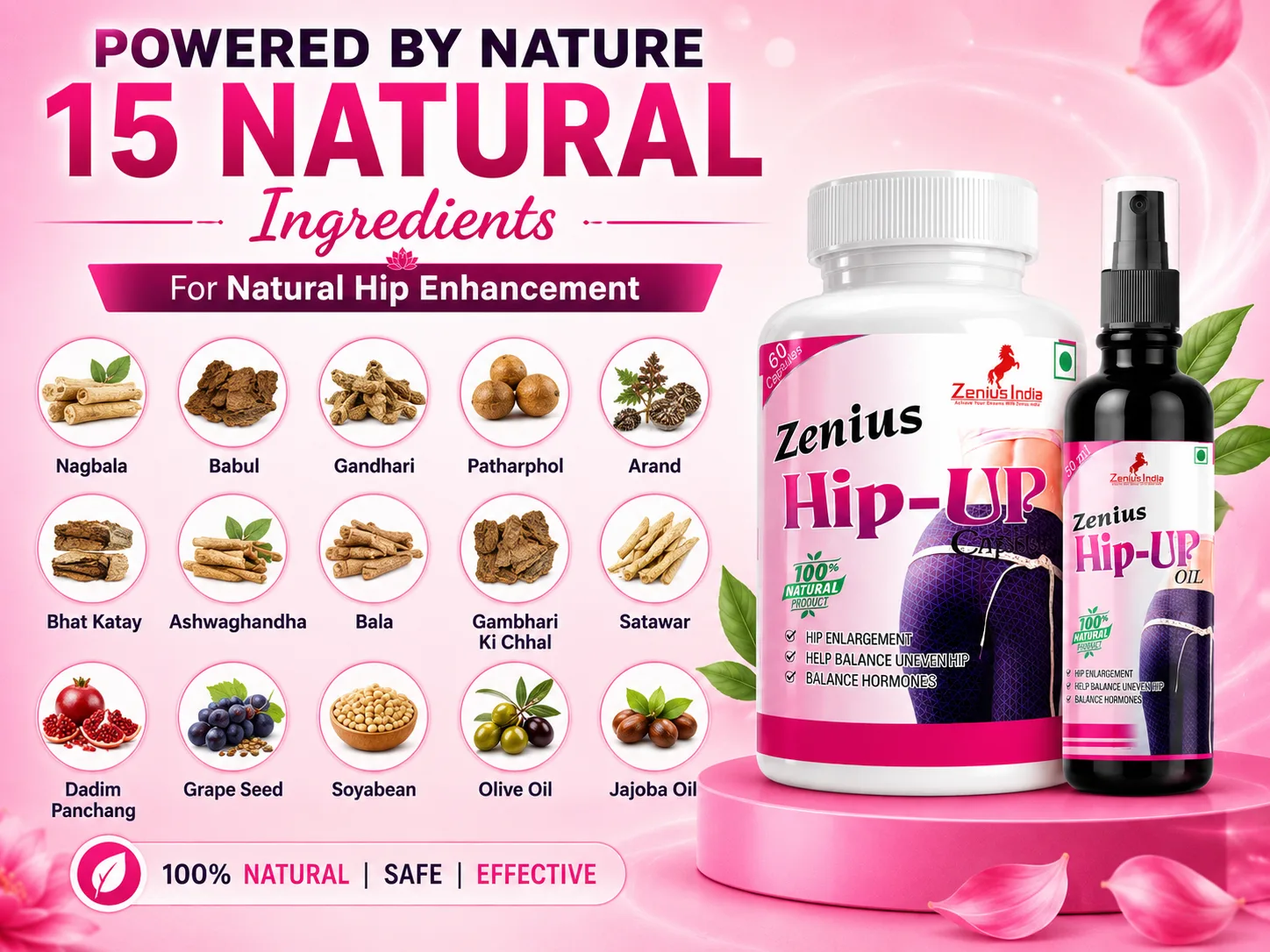 Zenius Hip Up Kit for Women's Hip Enlargement 4 Ingredients Banner Mobile View 73 Zenius India