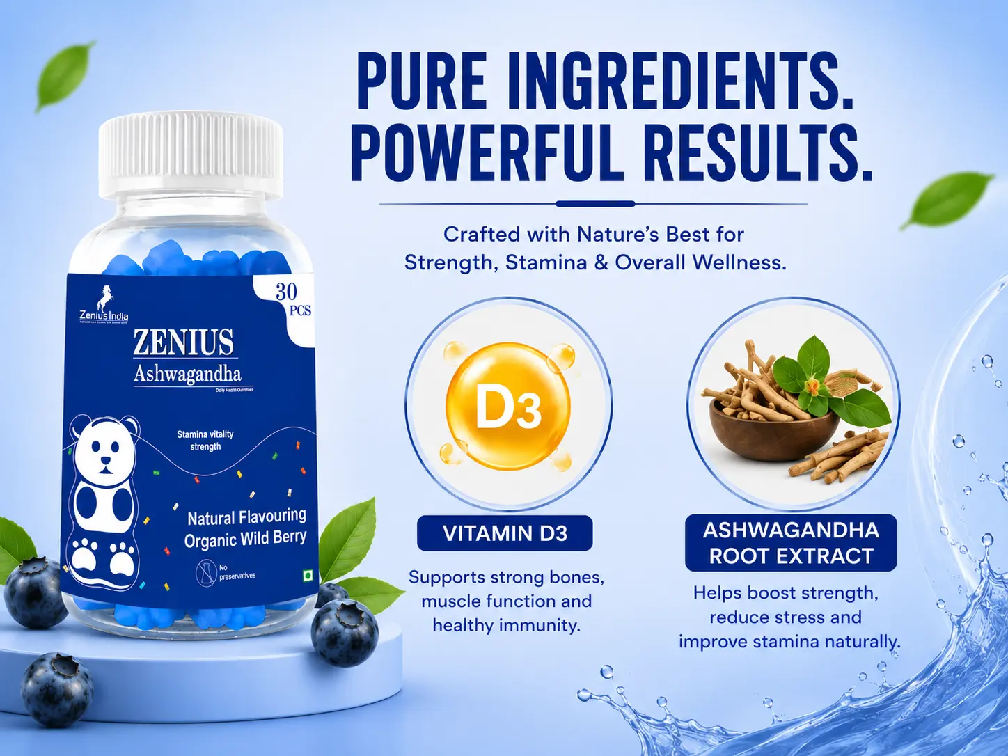 Zenius Ashwagandha Wild Berry Gummies for Stress & Energy Support 4 Ingredients Banner Mobile View 8 Zenius India