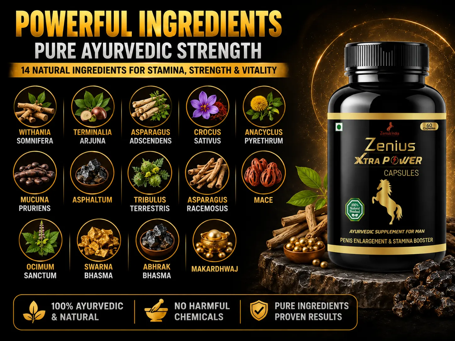 Zenius Xtra Power Capsule for Men's Stamina Wellness 4 Ingredients Banner Mobile View 80 Zenius India
