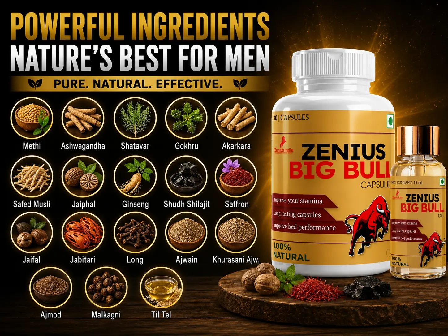 Zenius Big Bull Kit for Men's Stamina, Energy & Vitality 4 Ingredients Banner Mobile View 89 Zenius India
