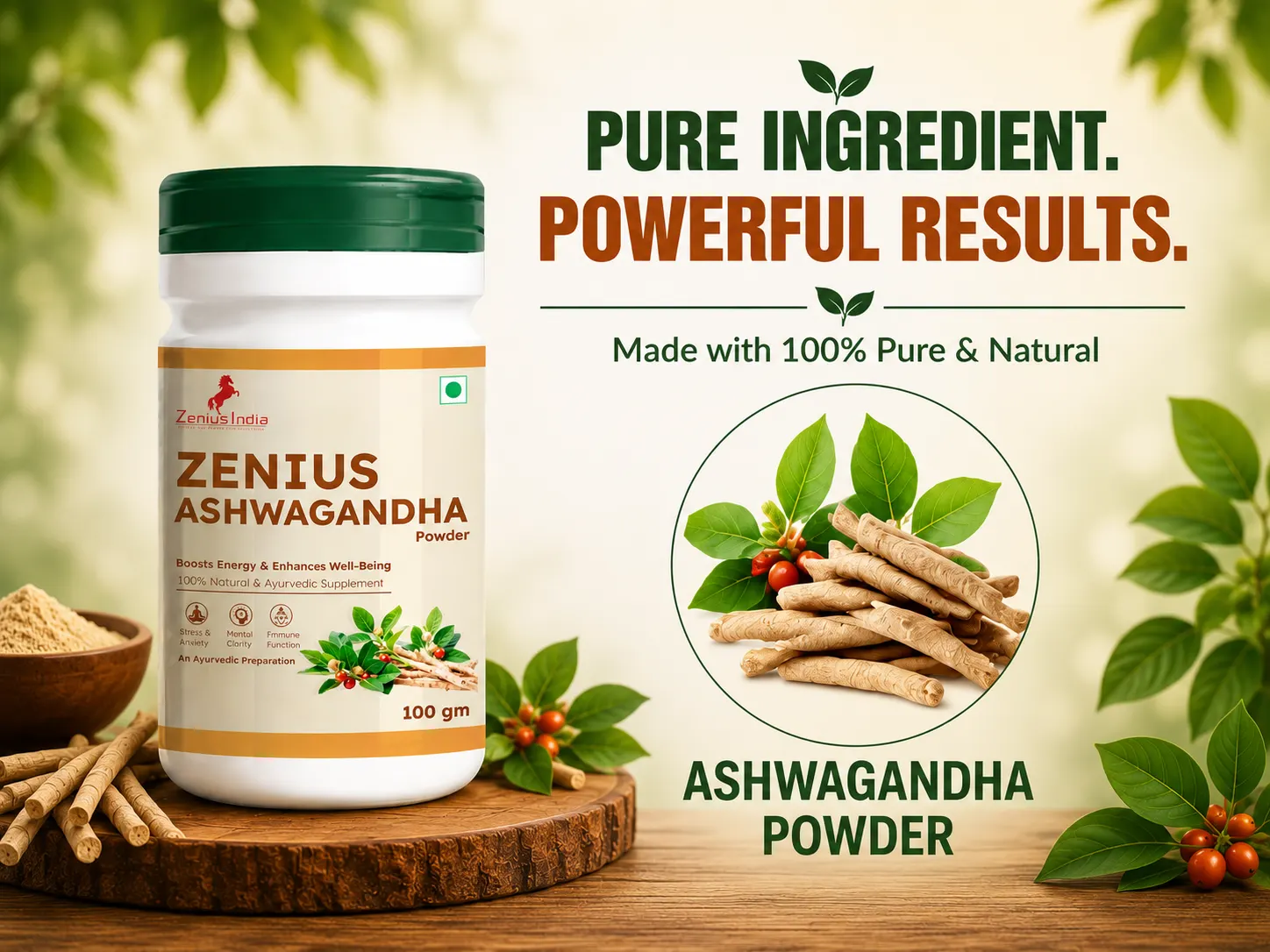 Zenius Ashwagandha Powder for Energy & Wellness 4 Ingredients Banner Mobile View 9 Zenius India