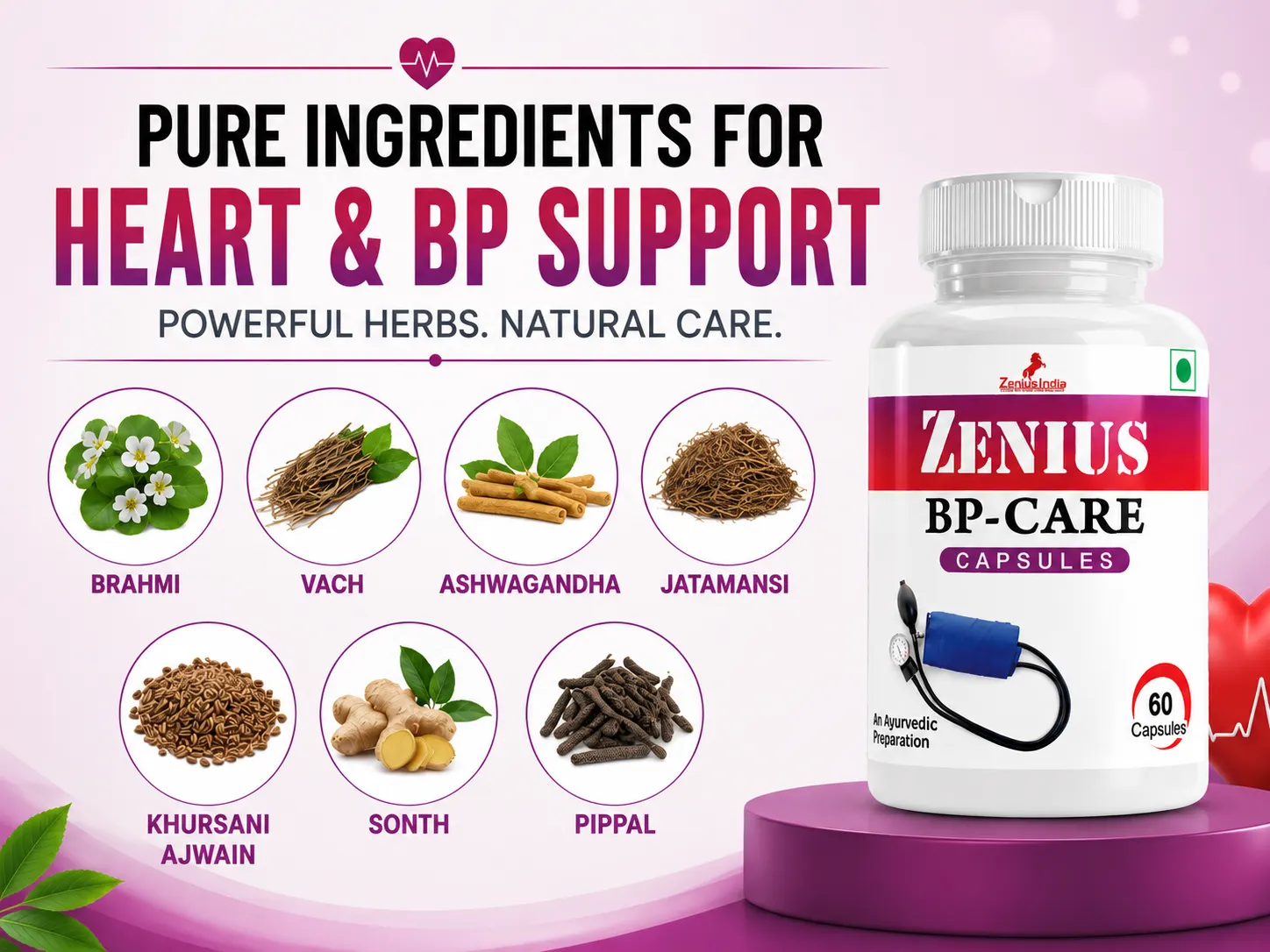 Zenius BP Care Capsule for Control High Blood Pressure 4 Ingredients Banner Mobile View 91 Zenius India