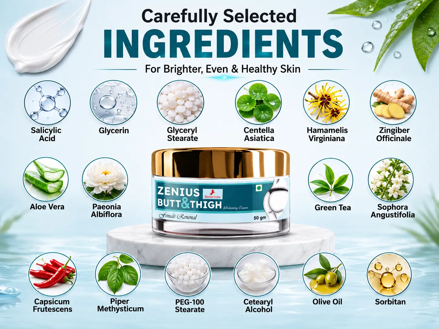 Zenius Butt & Thigh Cream for Dark Spots & Uneven Skin Tone 4 Ingredients Banner Mobile View 92 Zenius India