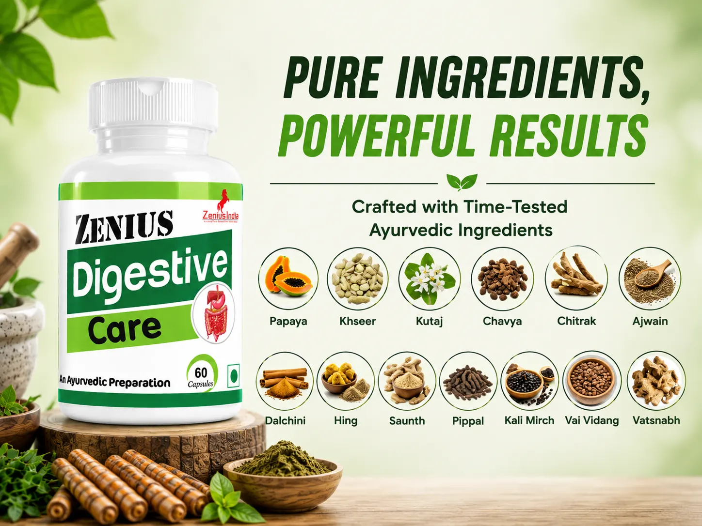 Zenius Digestive Care Capsule for Digestion & Gut Health 4 Ingredients Banner Mobile View 99 Zenius India