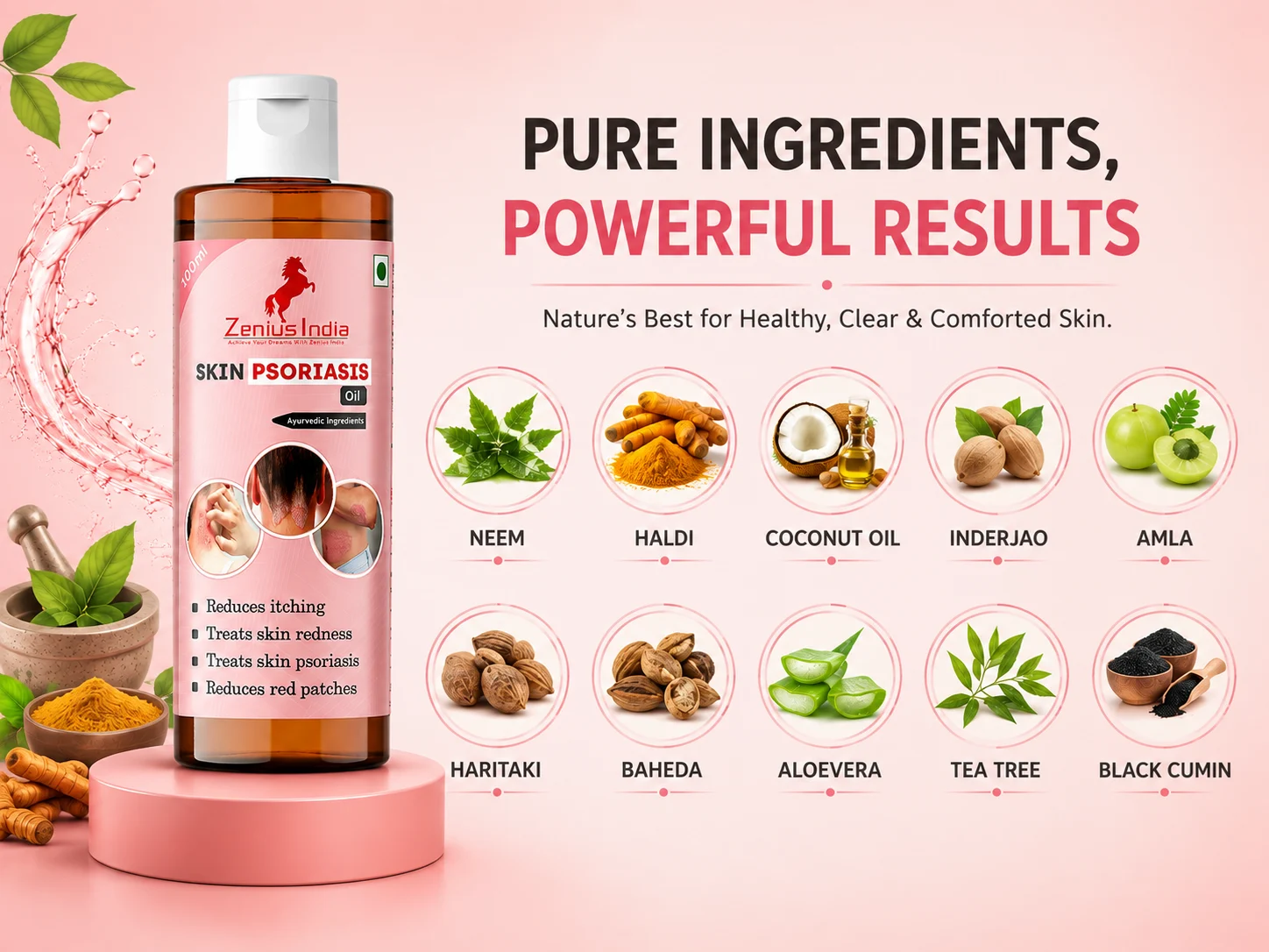 Zenius Skin Psoriasis Oil for Skin Allergies 4 Ingredients Banner Moile View Zenius India