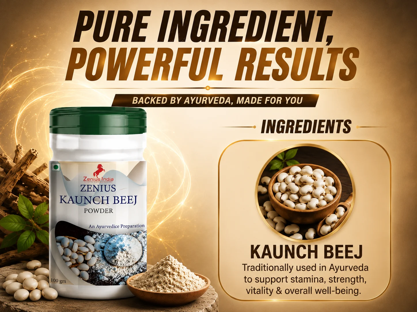 Zenius Kaunch Beej Powder for Energy & Vitality Support 4 Ingredients Image Mobile View 1 Zenius India
