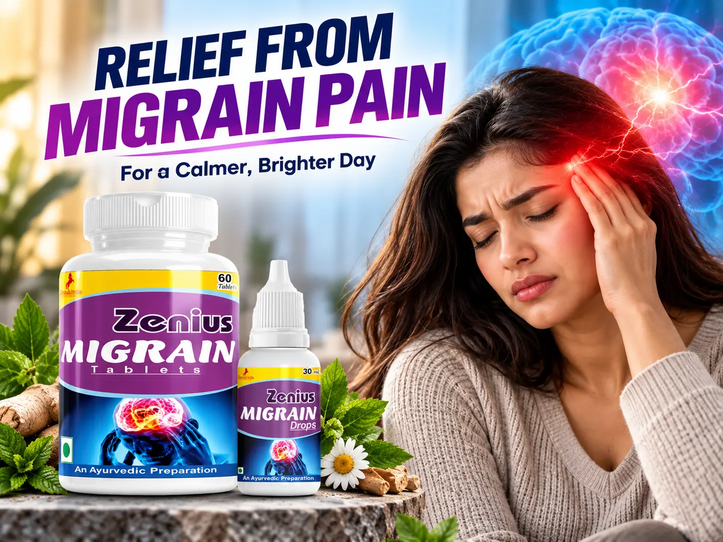 Zenius Migrain Kit | Ayurvedic Migraine Medicine for Headache Relief 2 Main Banner Mobile View 1 5 Zenius India