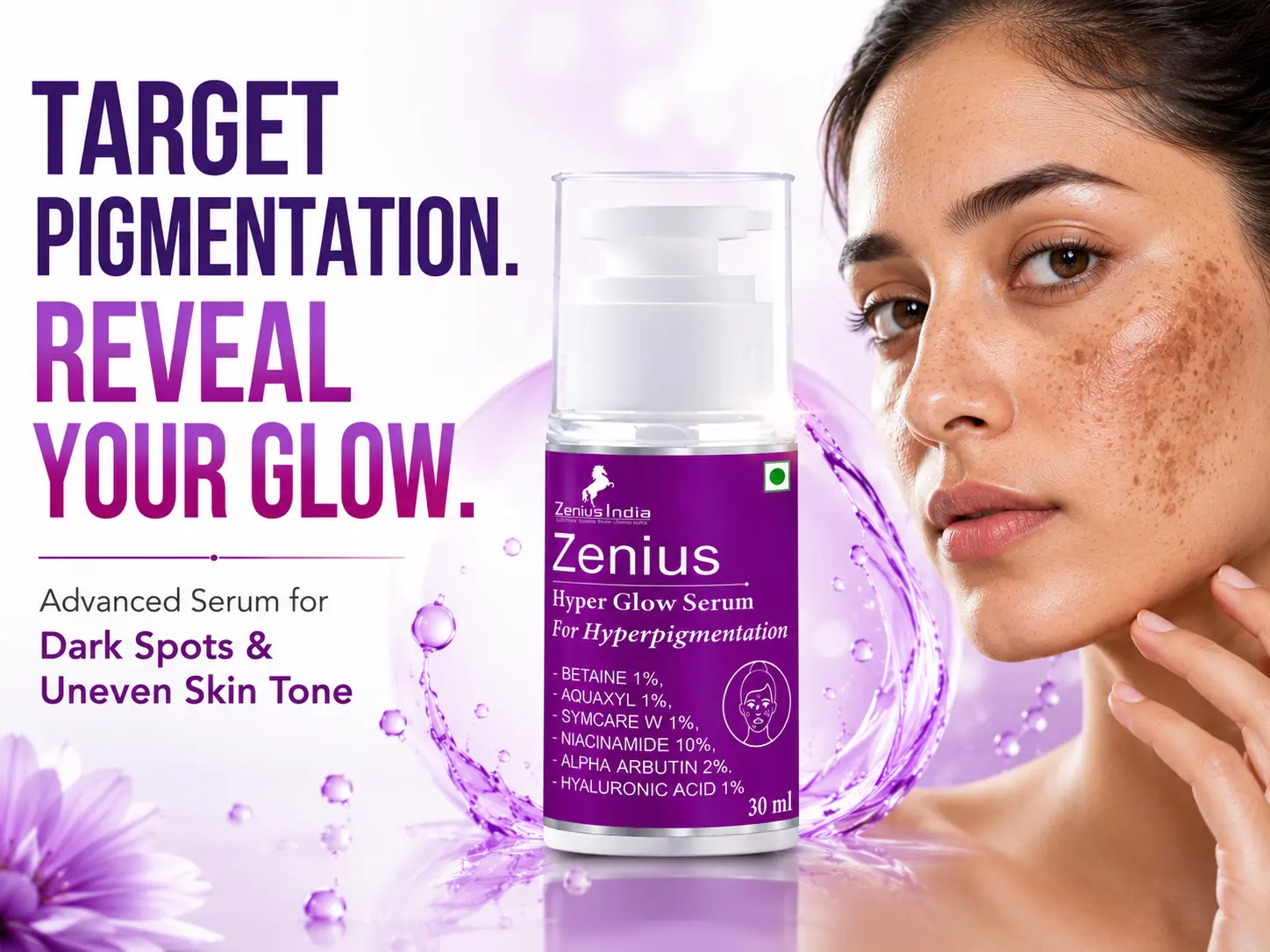 Zenius Hyper Glow Serum – Best Serum for Pigmentation & Dark Spots | 10% Niacinamide 2 Main Banner Mobile View 1 Zenius India