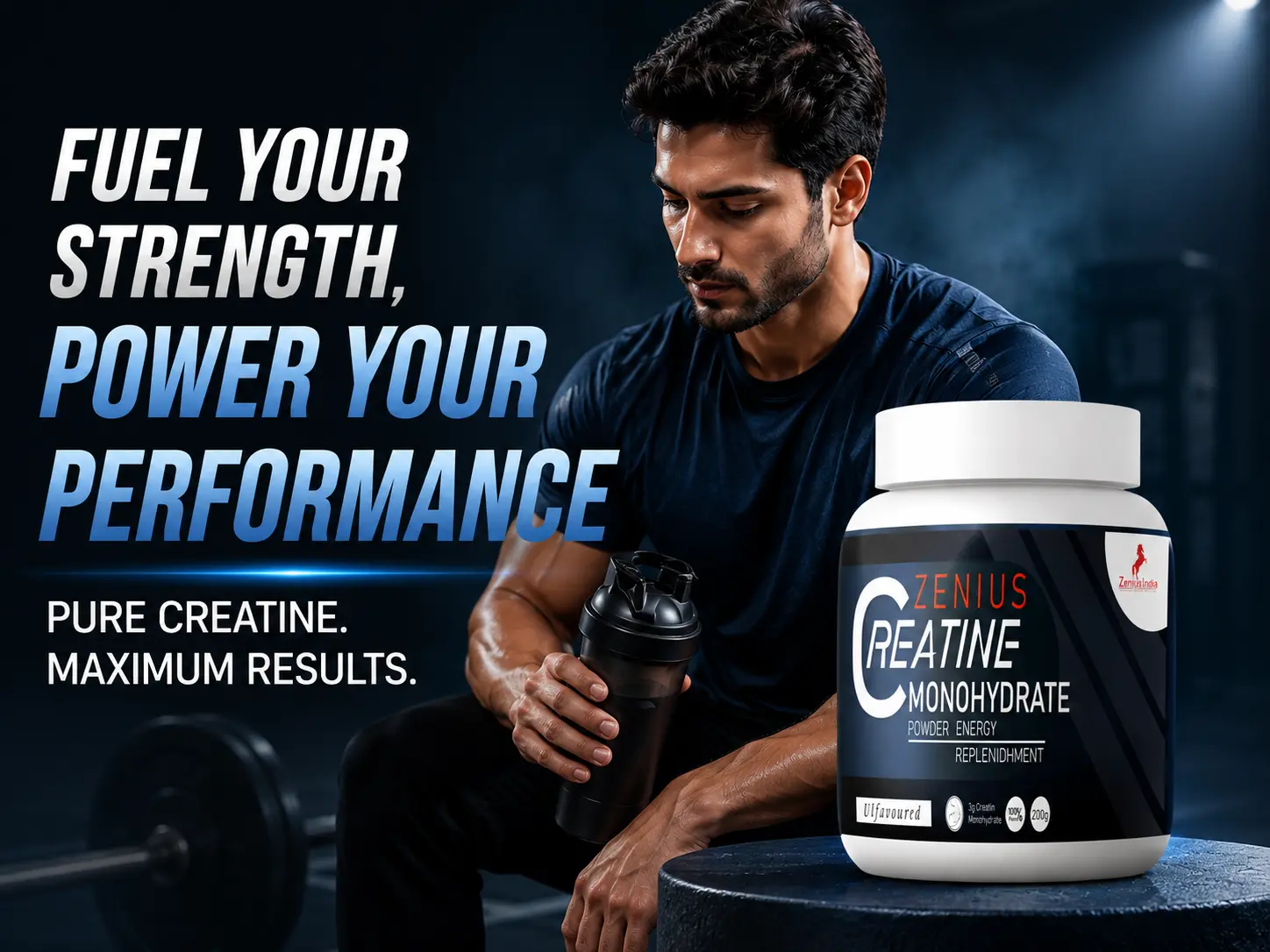 Zenius Creatine Monohydrate Powder for Pre-Workout & Fitness 2 Main Banner Mobile View 101 Zenius India