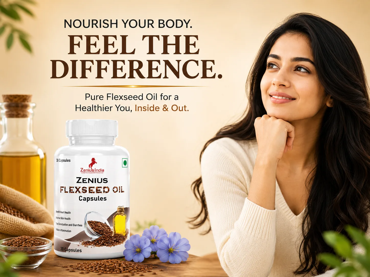 Zenius flaxseed Oil Capsules for Heart, Skin, Hair & Joint Health 2 Main Banner Mobile View 113 Zenius India