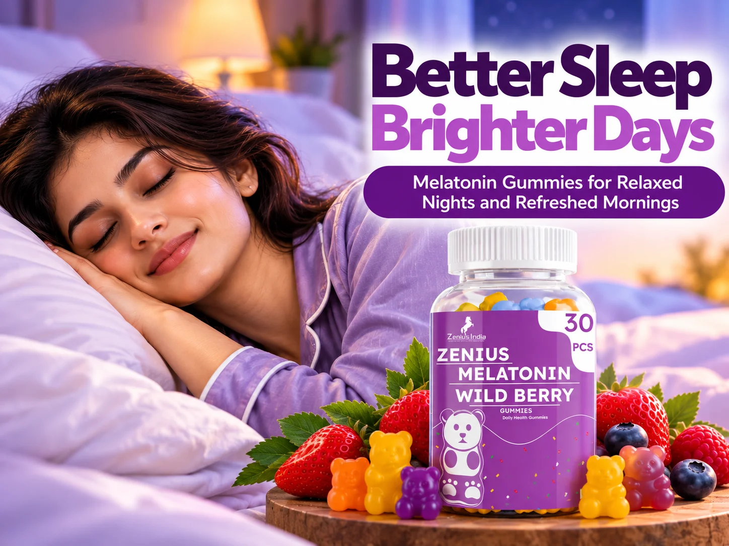 Zenius Melatonin Wild Berry Sleep Gummies for Quality Sleep 2 Main Banner Mobile View 133 Zenius India
