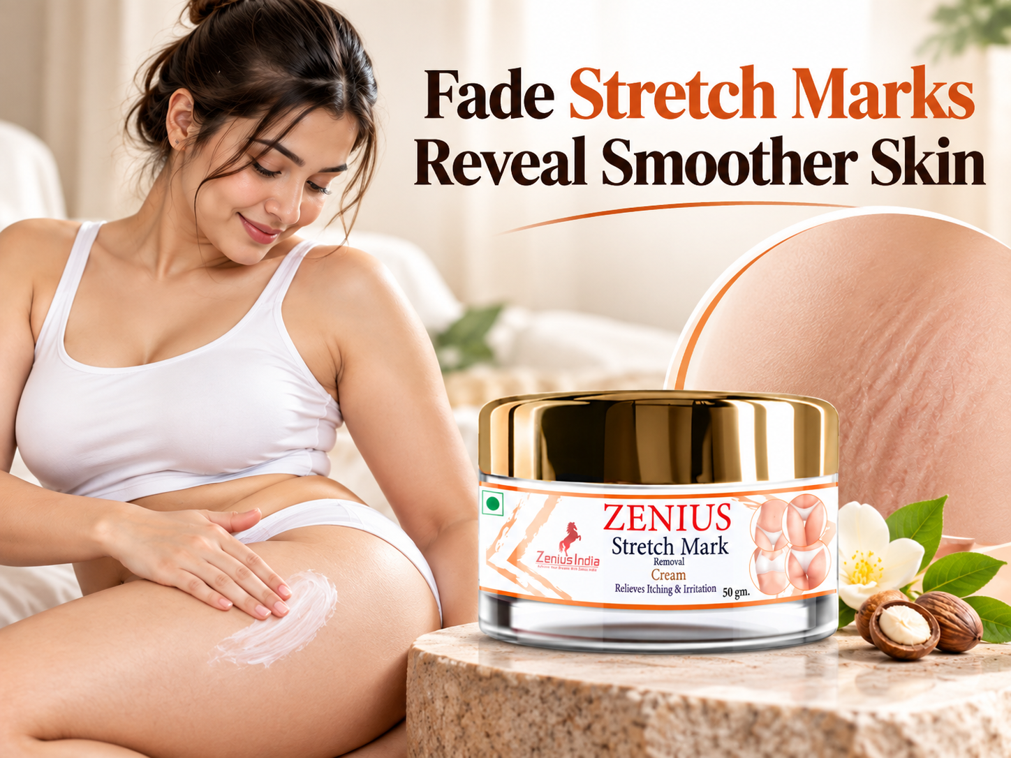 Zenius Stretch Mark Cream for Skin Elasticity & Reduce Marks 2 Main Banner Mobile View 3 Zenius India
