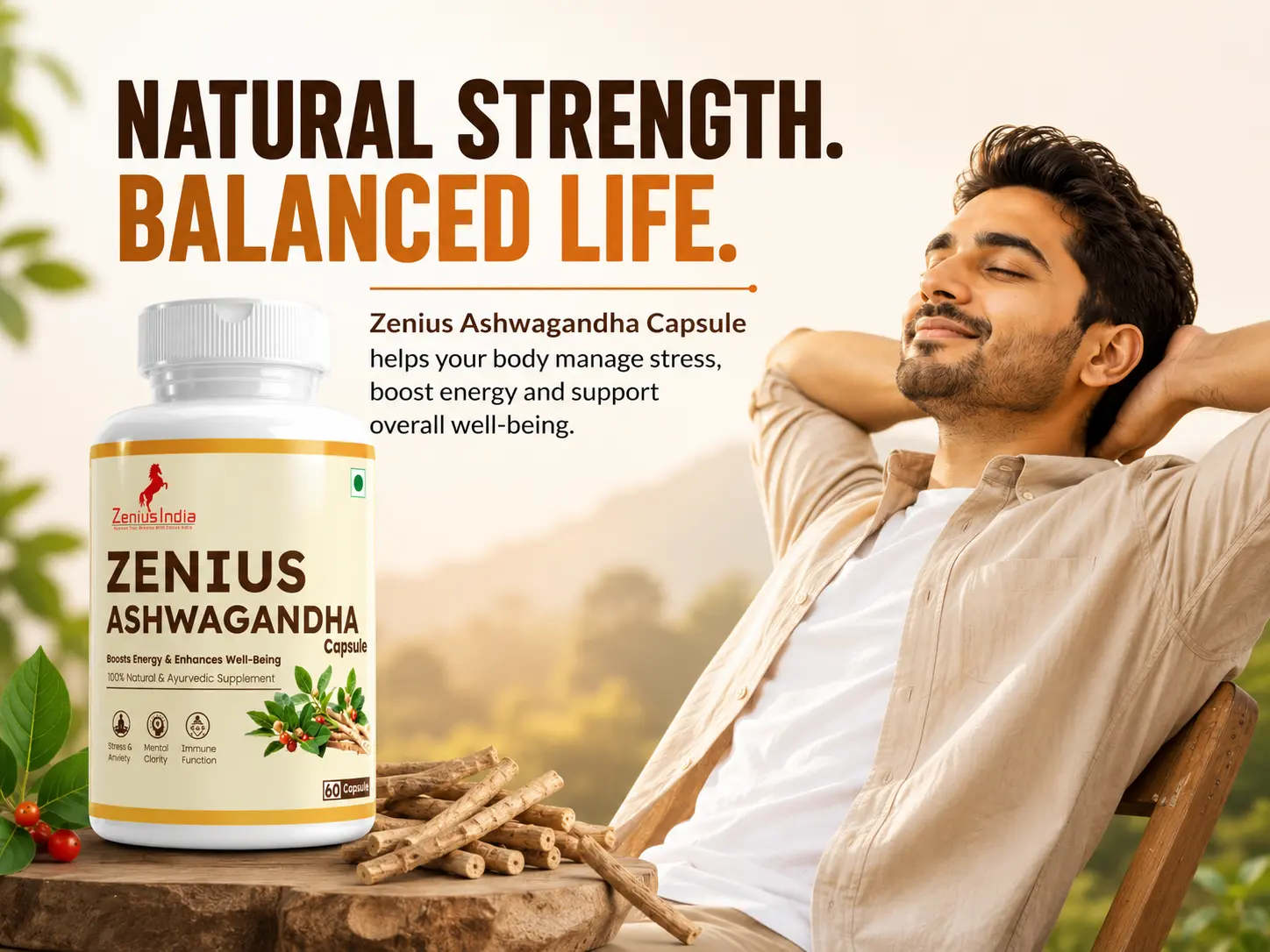 Zenius Ashwagandha Capsule for Stress Relief, Energy & Daily Wellness 2 Main Banner Mobile View 7 Zenius India