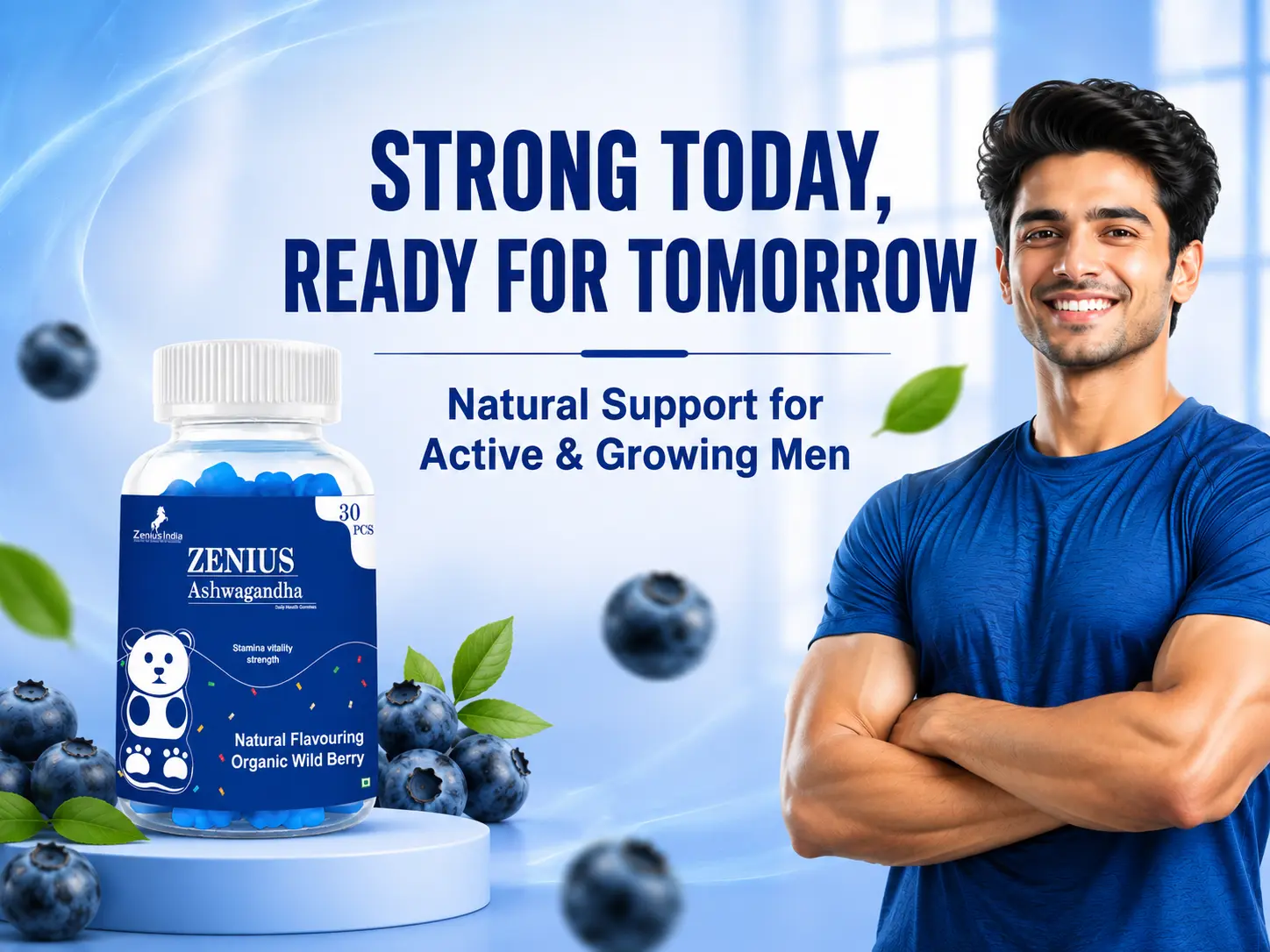 Zenius Ashwagandha Wild Berry Gummies for Stress & Energy Support 2 Main Banner Mobile View 8 Zenius India