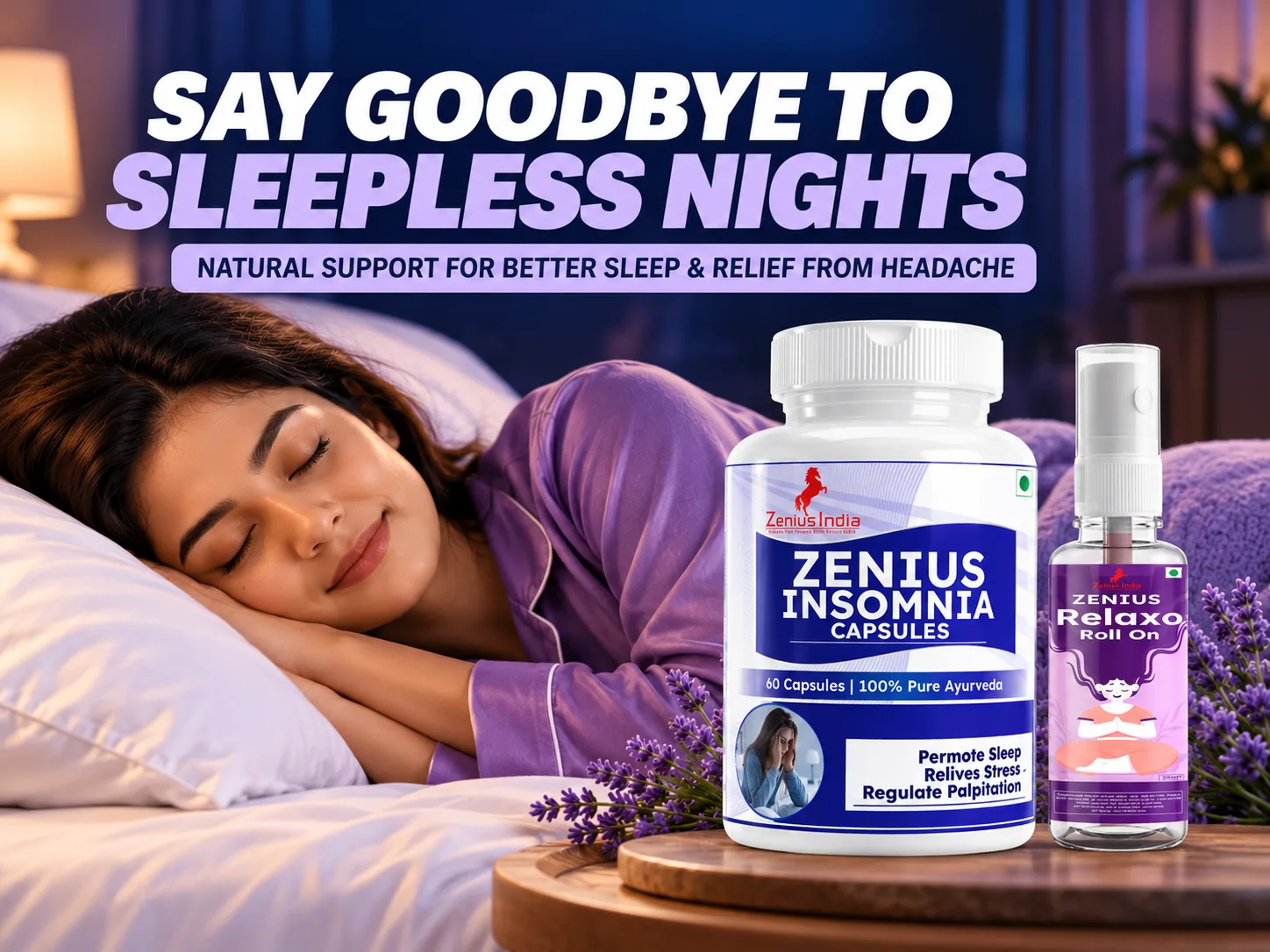 Zenius Relaxo Kit | Herbal Sleep Support Capsules & Headache Roll-On 2 Natural Sleep Support Advertisement Zenius India