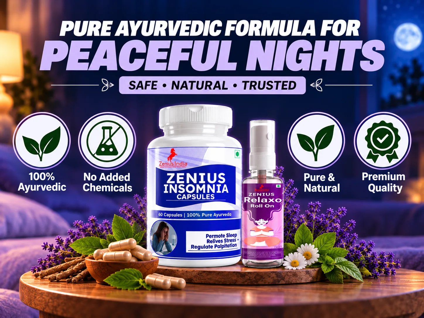 Zenius Relaxo Kit | Herbal Sleep Support Capsules & Headache Roll-On 6 Peaceful Nights Ayurvedic Sleep Products Zenius India