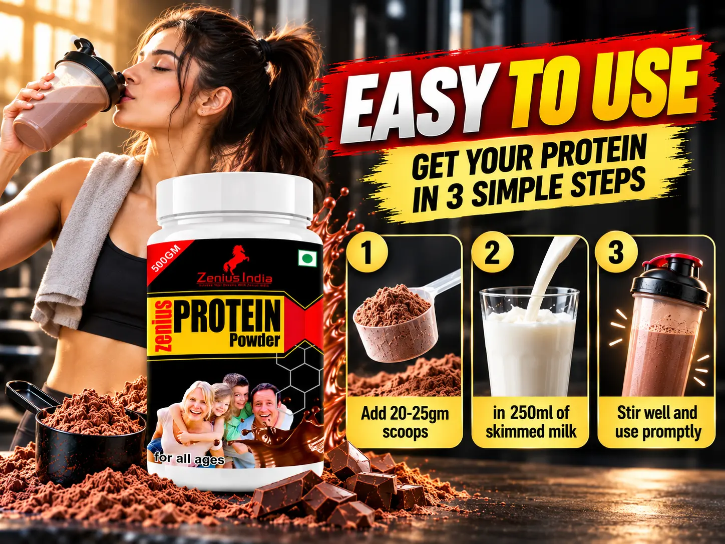 Zenius Protein Powder | Whey Protein & Protein Supplement for Daily Energy 5 Protein Power in Three Simple Steps Zenius India