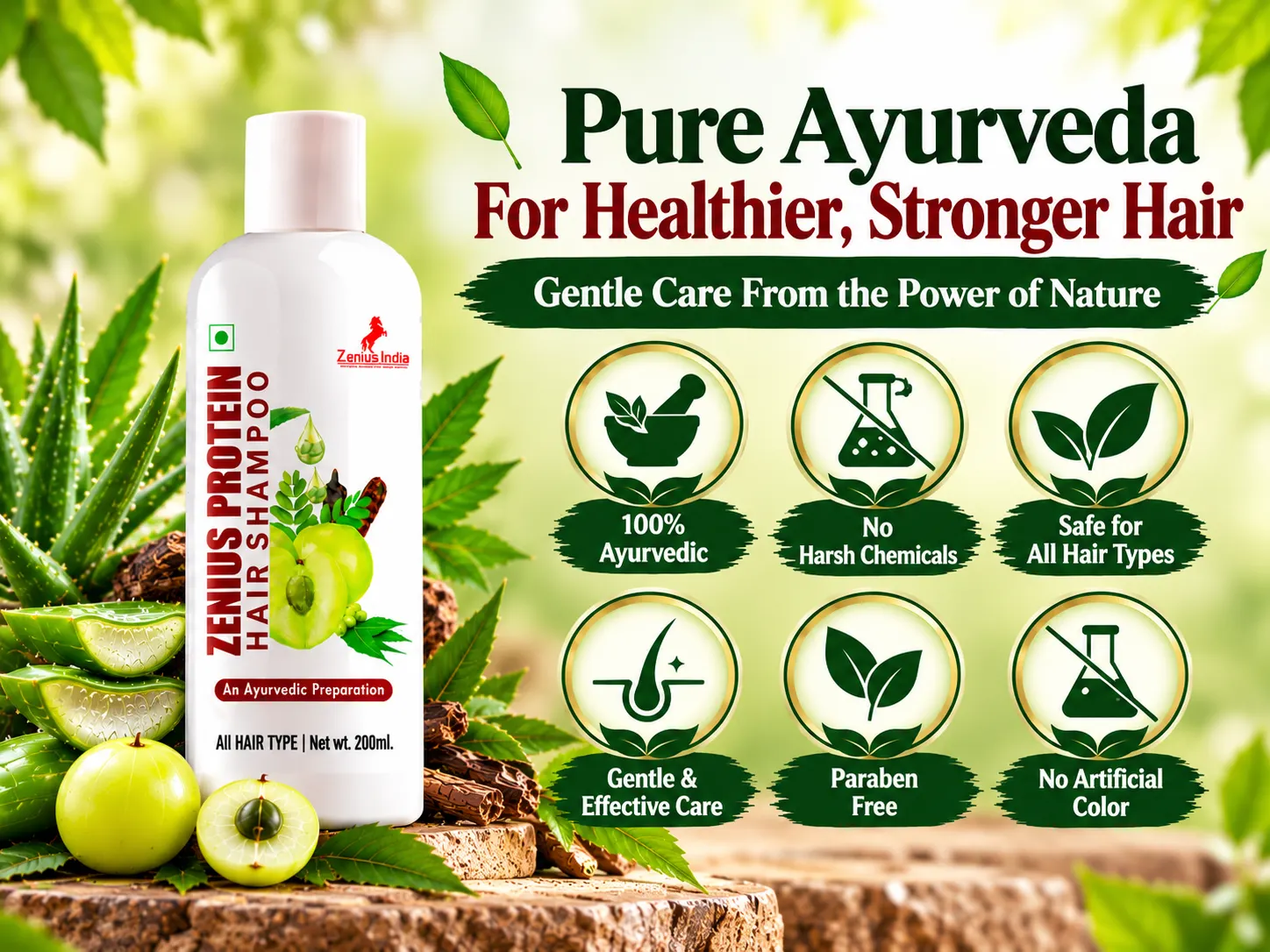 Zenius Protein Hair Shampoo | Hair Fall Control Shampoo for Hair Growth 6 Pure Ayurveda Hair Care Ad Zenius India