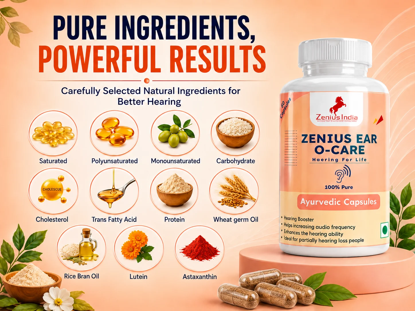 Zenius Ear O Care Capsule for Ear Health Support 4 Pure Ingredients Powerful Results Zenius India