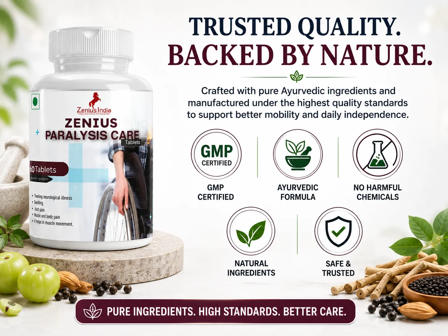 Zenius Paralysis Care Tablet with for Joint Support & Muscle Mobility 6 Trust Badge Mobile Banner 2 Zenius India