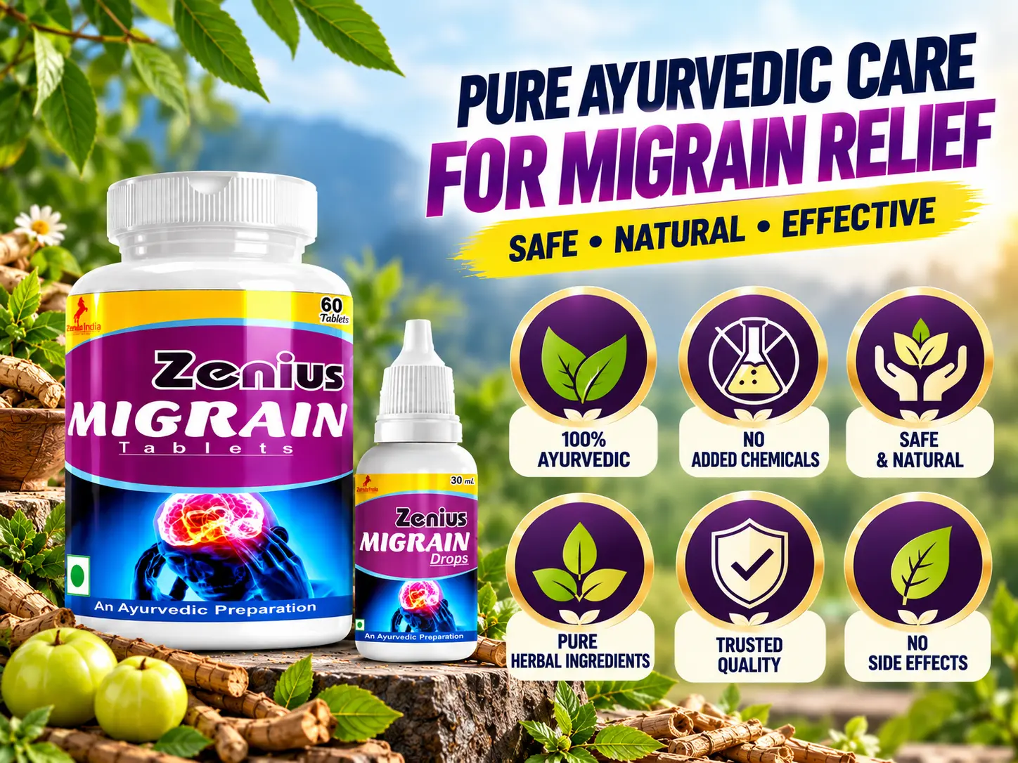 Zenius Migrain Kit | Ayurvedic Migraine Medicine for Headache Relief 6 Trust Badge Mobile View 1 2 Zenius India