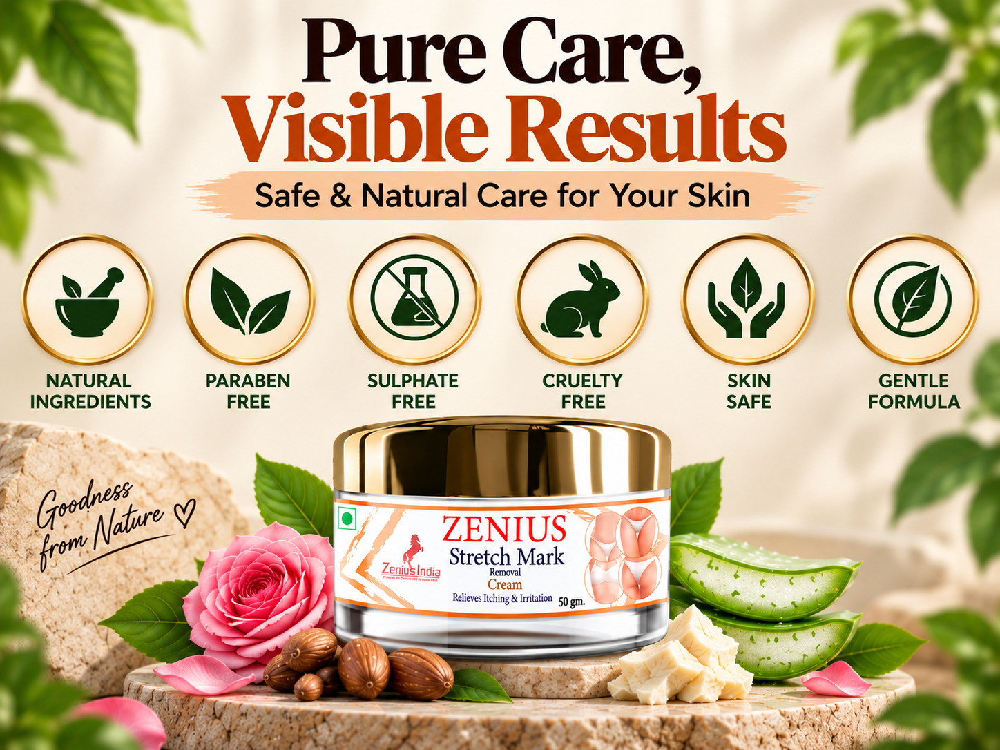 Zenius Stretch Mark Cream for Skin Elasticity & Reduce Marks 6 Trust Badge Mobile View 1 Zenius India