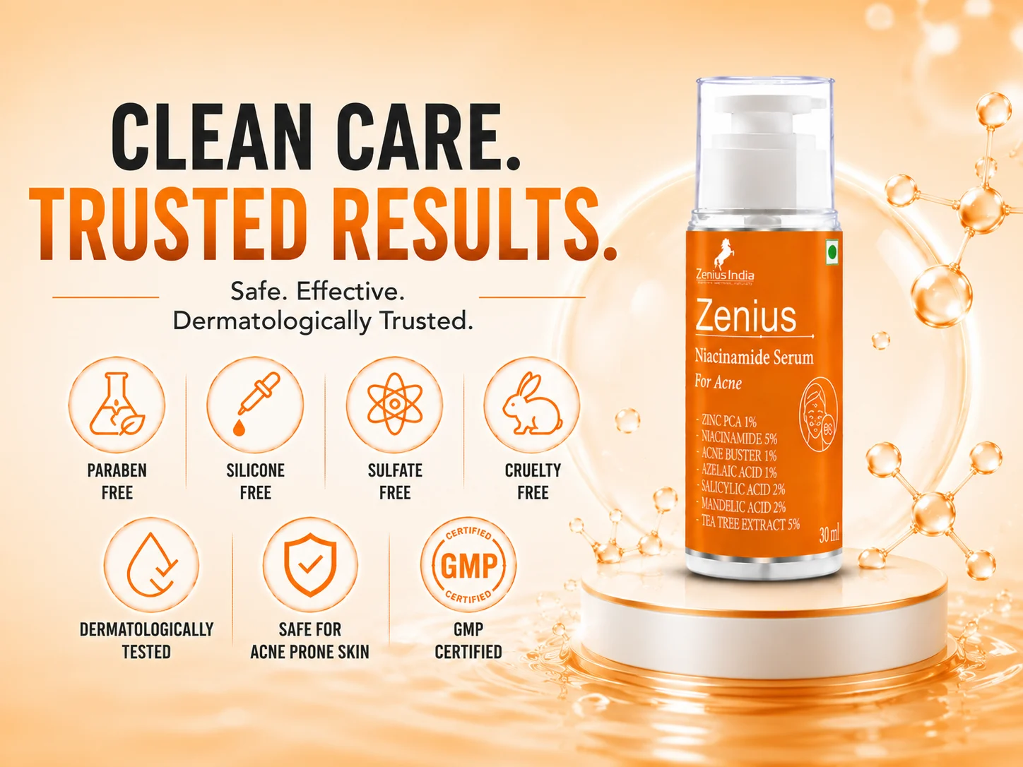 Zenius Niacinamide Face Serum for Acne-Prone Skin & Dark Spots 6 Trust Badge Mobile View 1 Zenius India