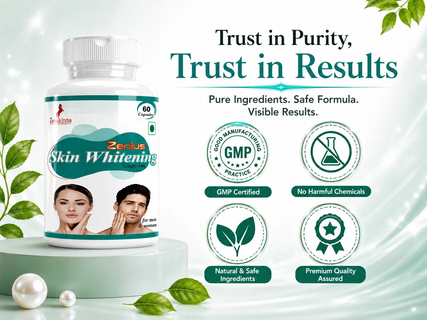 Zenius Skin Whitening Capsule with Vitamin C, Biotin, Zinc & Copper 6 Trust Badge Mobile View 10 Zenius India