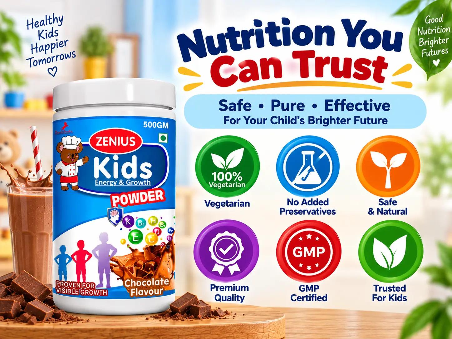 Zenius Kids Growth Powder for Kids Nutrition, Growth & Immunity 6 Trust Badge Mobile View 102 Zenius India