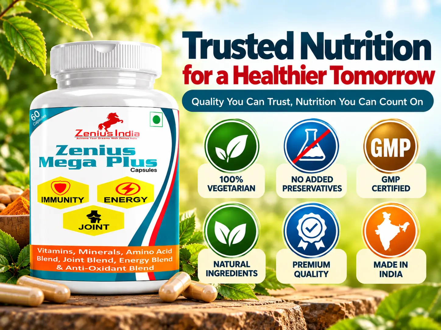 Zenius Mega Plus Capsule for Immunity, Energy & Joint Health 6 Trust Badge Mobile View 105 Zenius India