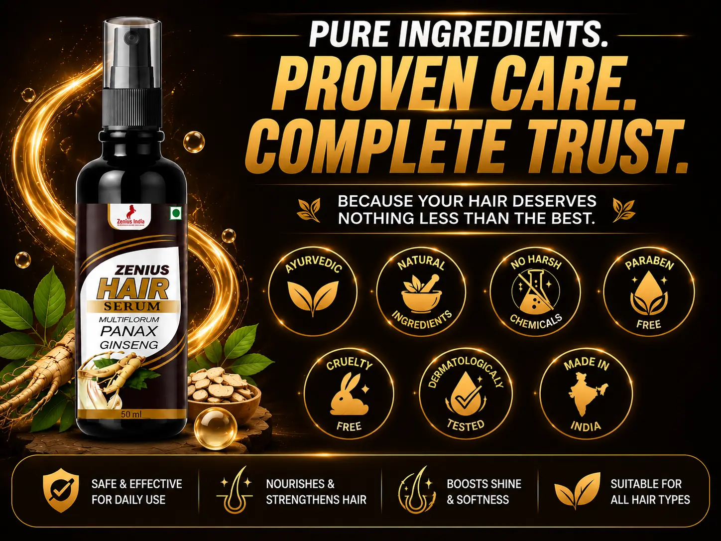 Zenius Hair Serum for Frizz Control & Hair Care 6 Trust Badge Mobile View 14 Zenius India