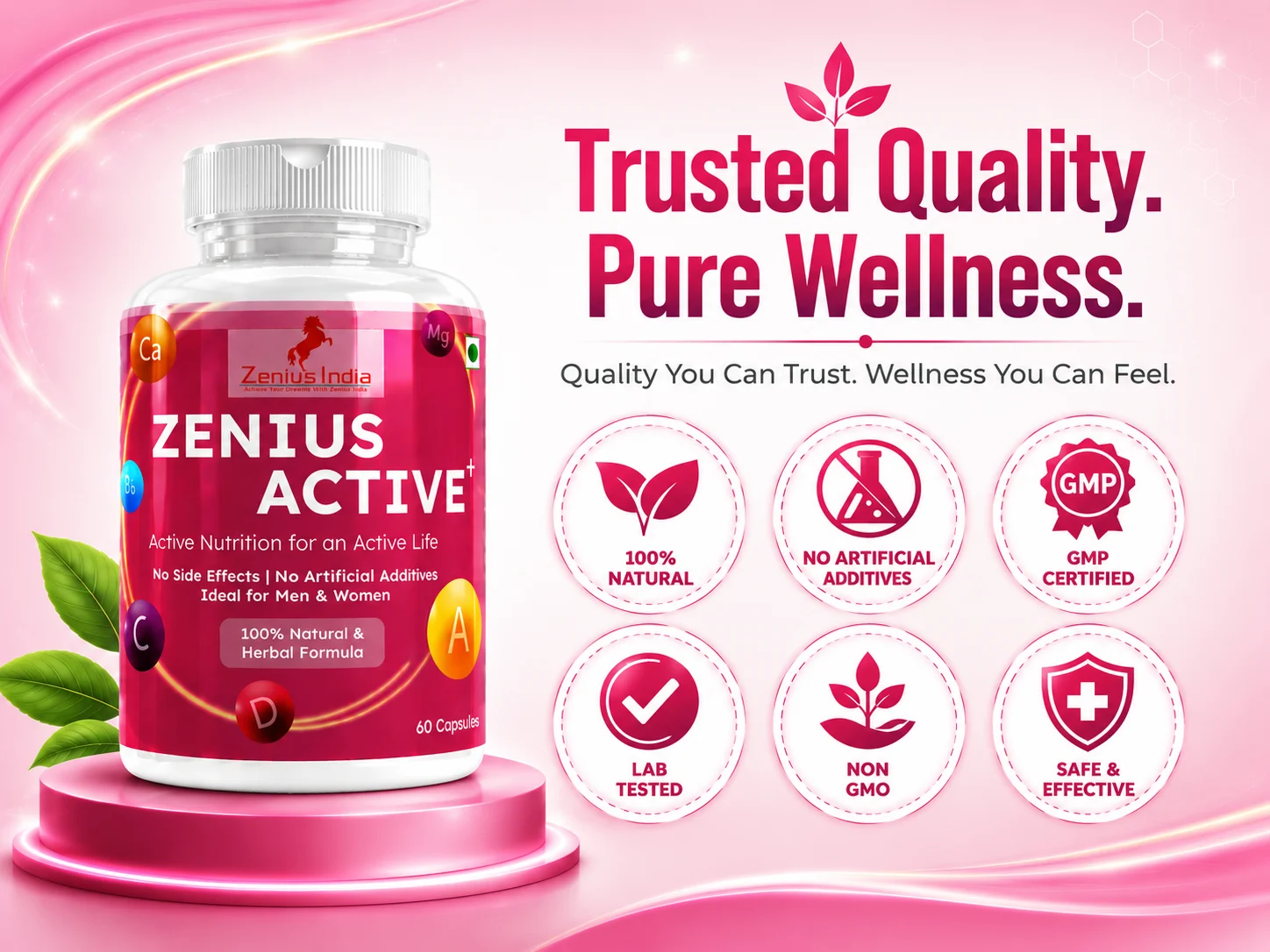 Zenius Active+ Multivitamin Capsules for Immunity, Skin, Hair & Joint Support 6 Trust Badge Mobile View 2 Zenius India