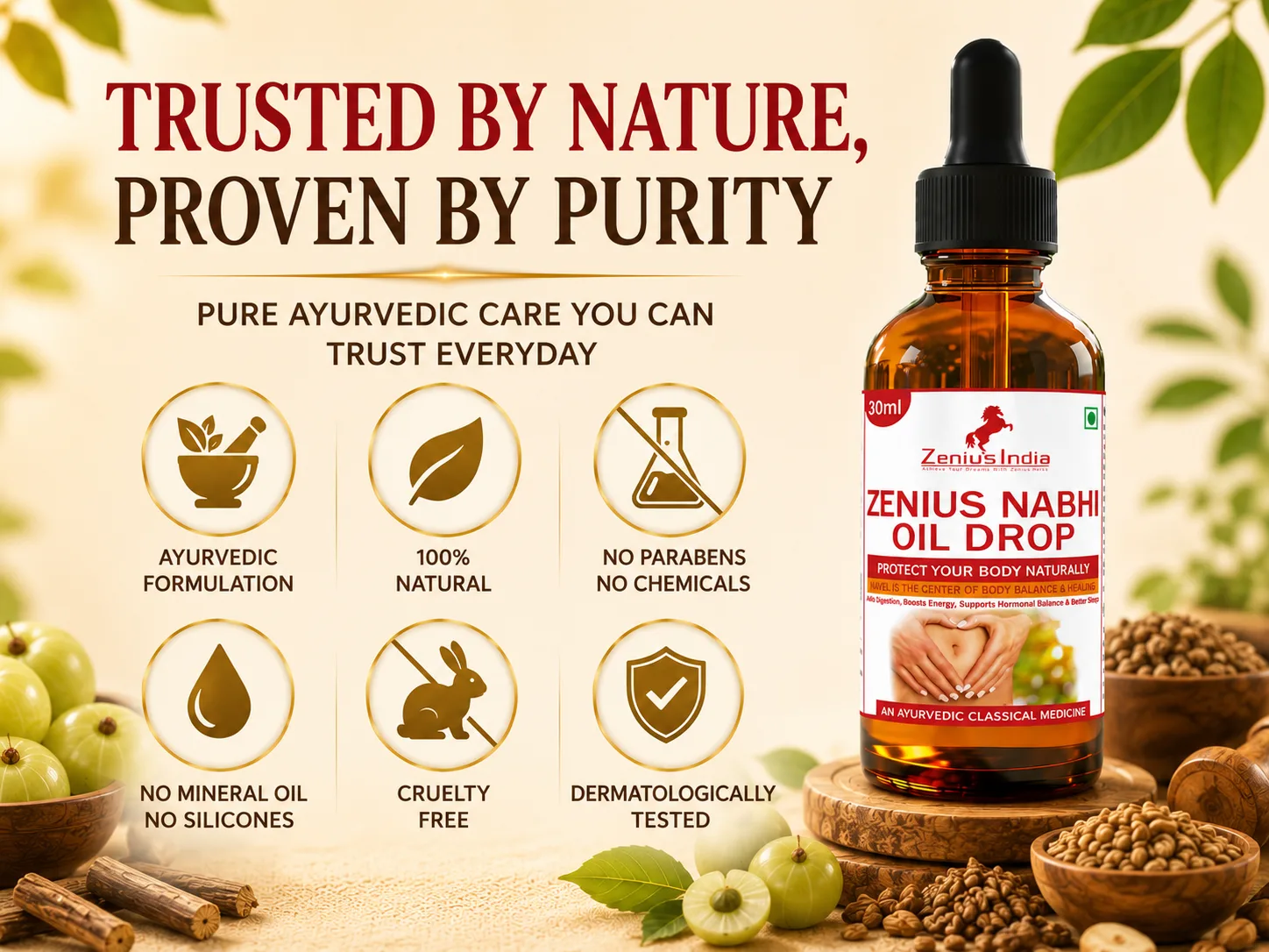 Zenius Nabhi Oil Drop for Belly Button & Gut Wellness 6 Trust Badge Mobile View 21 Zenius India