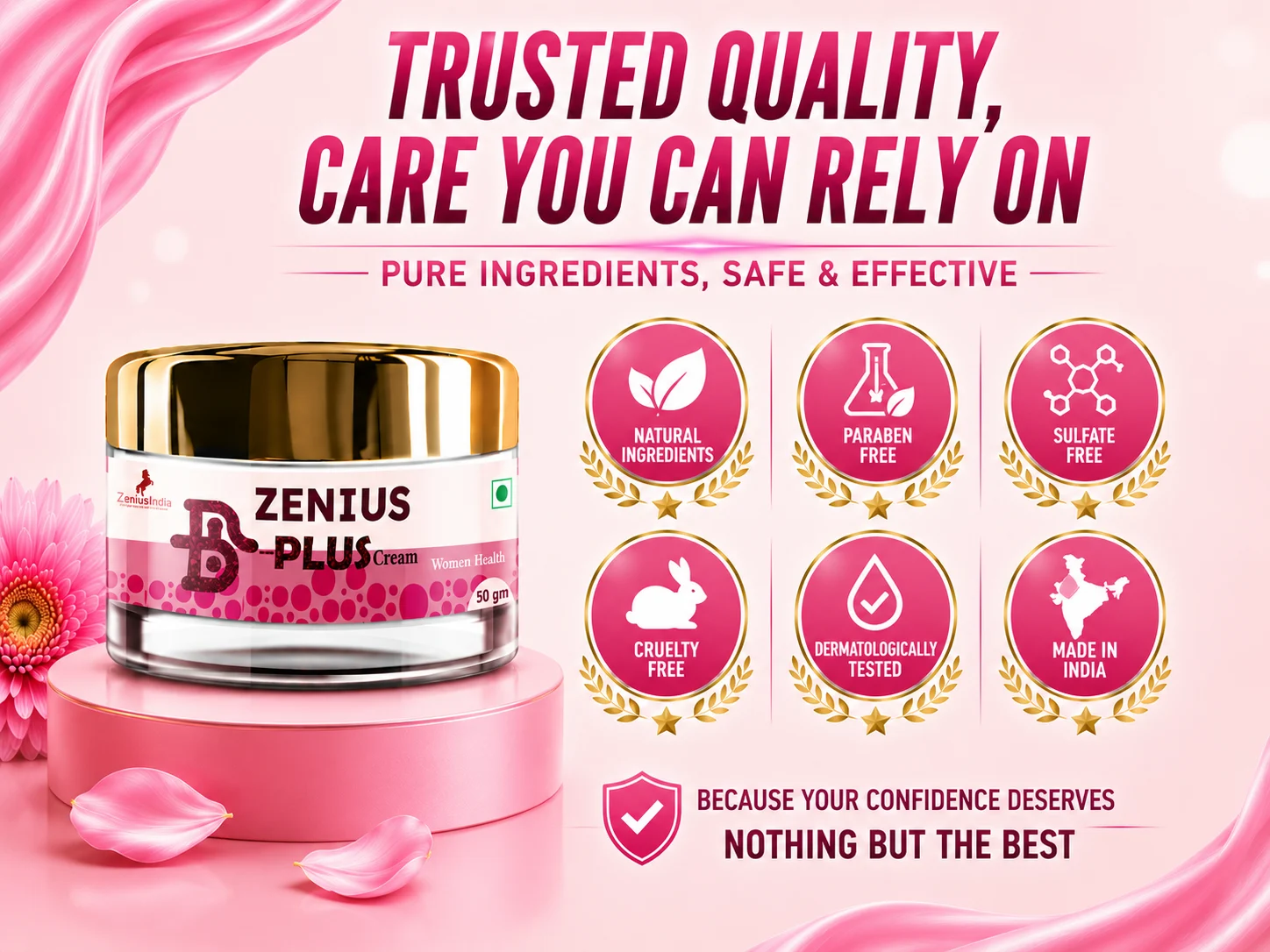 Zenius B Plus Cream for Women's Upper Body Tone 6 Trust Badge Mobile View 28 Zenius India