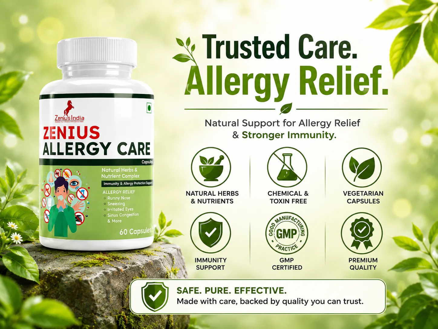 Zenius Allergy Capsule for Skin Allergy, Sneezing & Watery Eyes 6 Trust Badge Mobile View 3 Zenius India