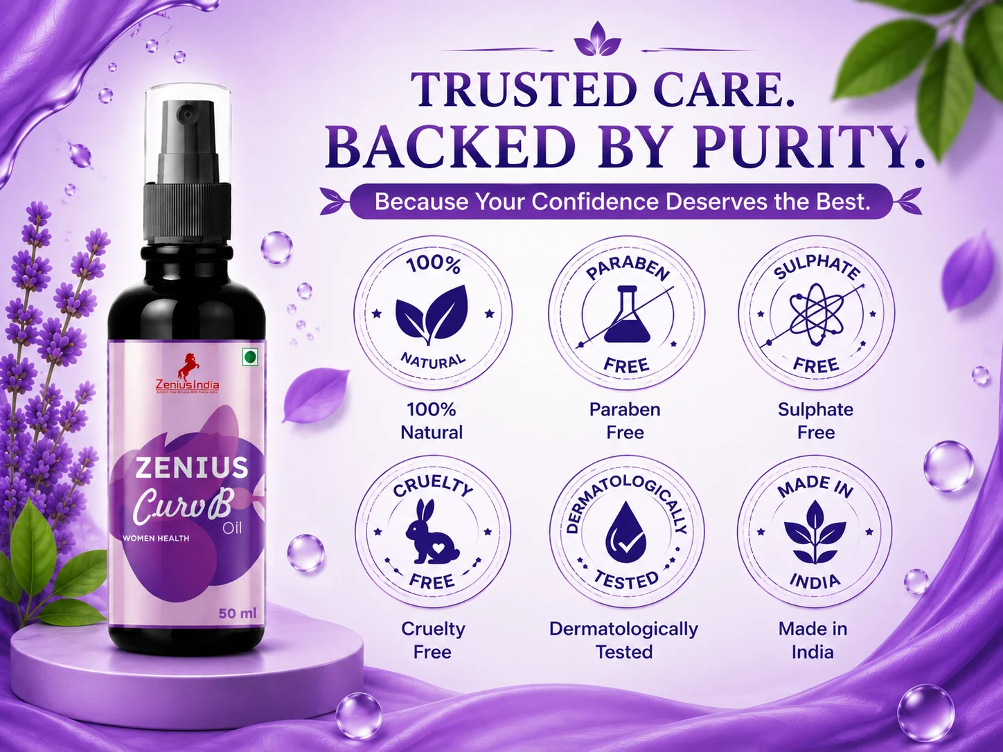 Zenius Curv B Oil for Women's Breast & Body Massage 6 Trust Badge Mobile View 38 Zenius India