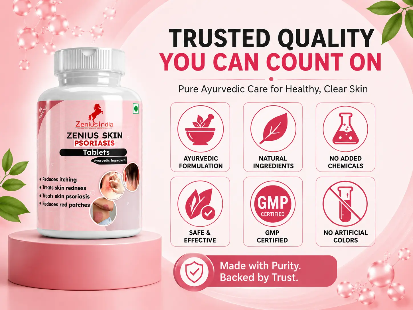 Zenius Skin Psoriasis Care Tablet for Skin Allergies and Rashes 6 Trust Badge Mobile View 4 Zenius India