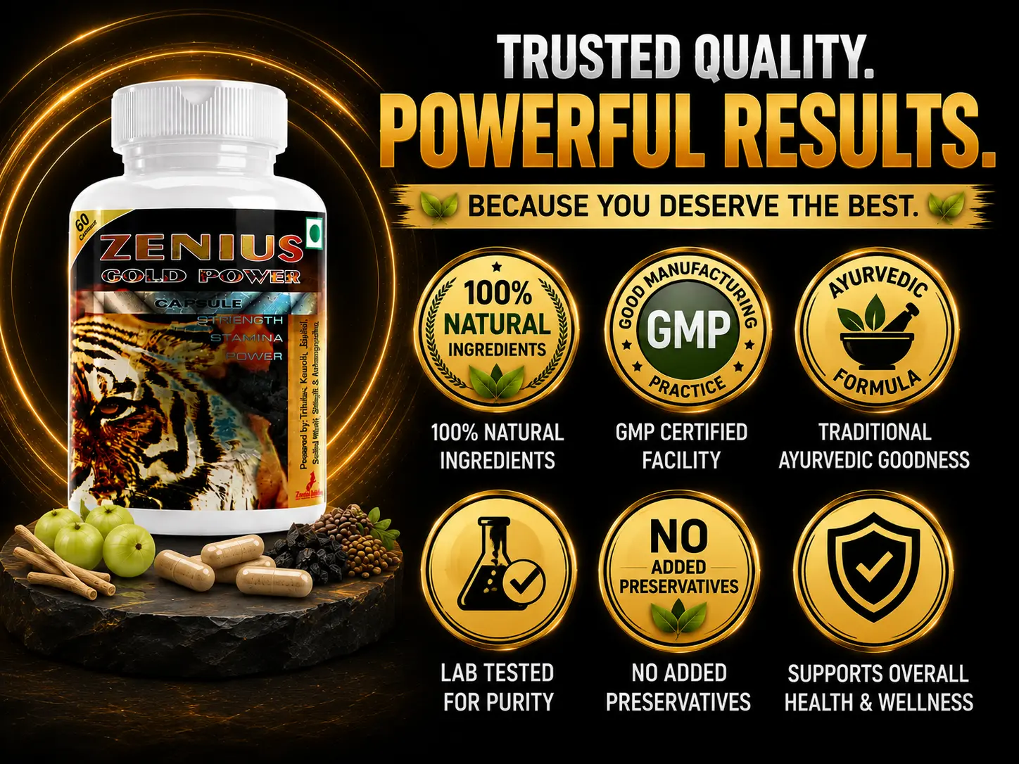 Zenius Gold Power Capsule for Men’s Stamina & Energy 6 Trust Badge Mobile View 42 Zenius India