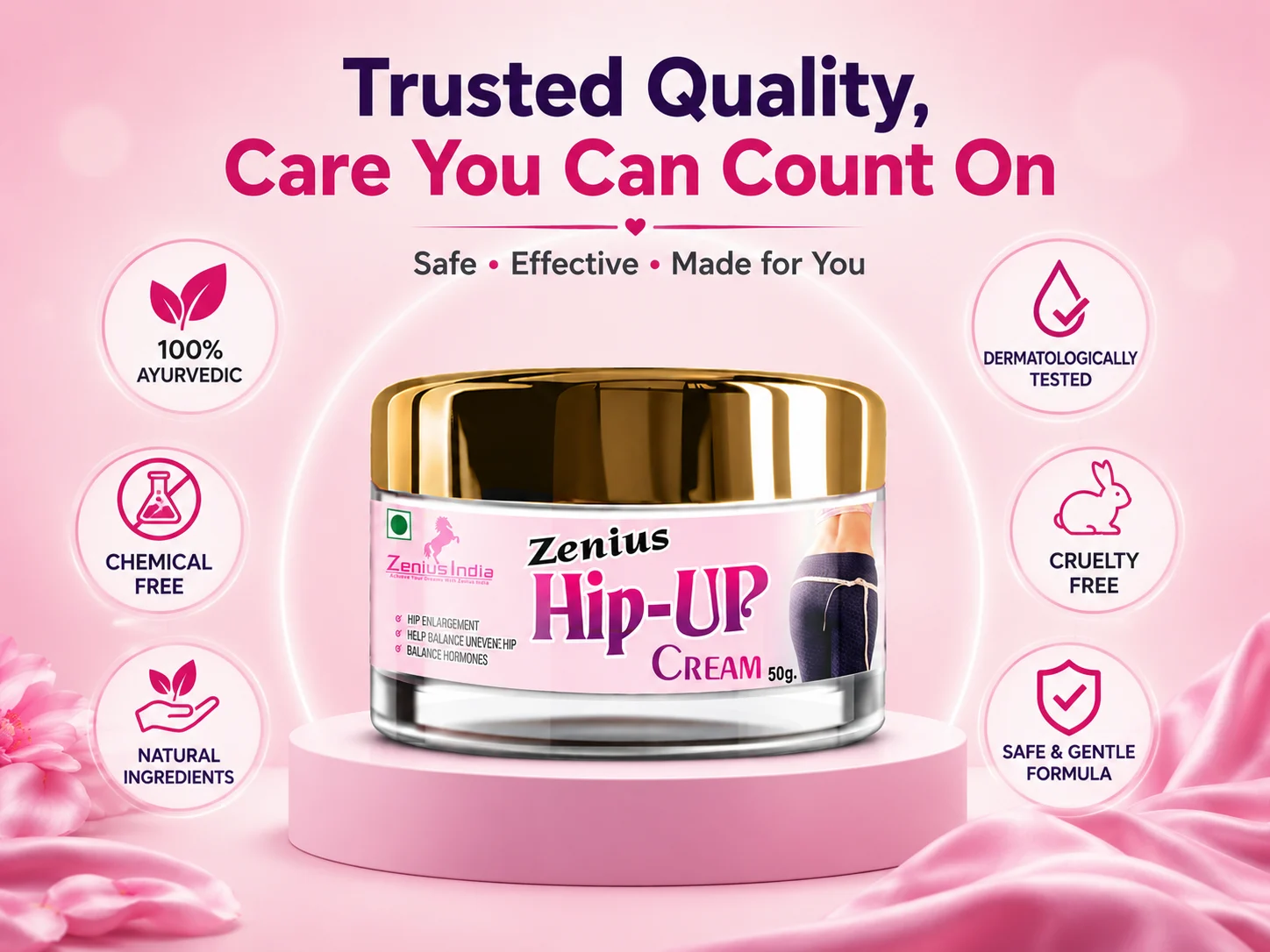 Zenius Hip Up Cream for Women's Hip Grow 6 Trust Badge Mobile View 48 Zenius India