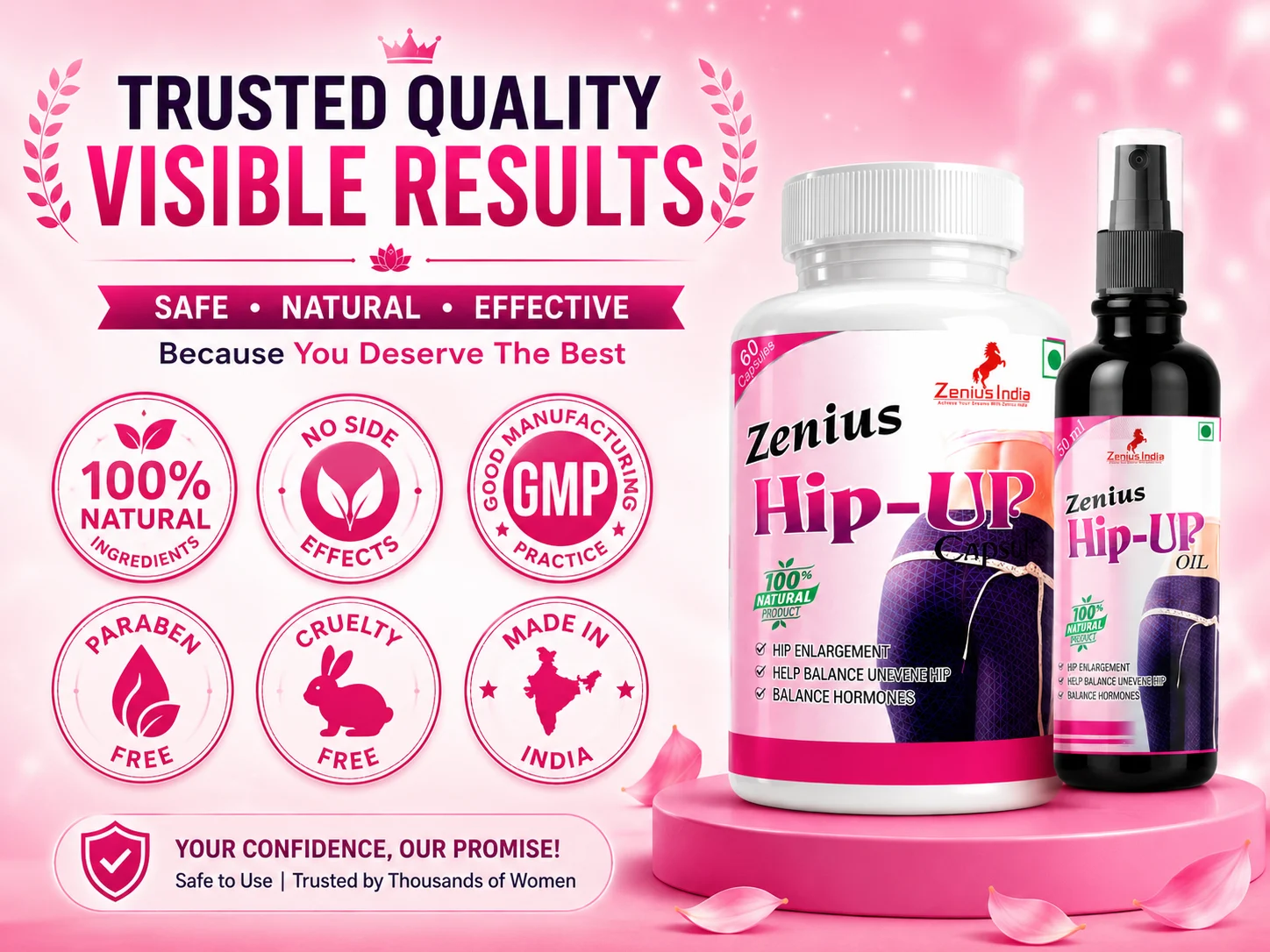 Zenius Hip Up Kit for Women's Hip Enlargement 6 Trust Badge Mobile View 50 Zenius India