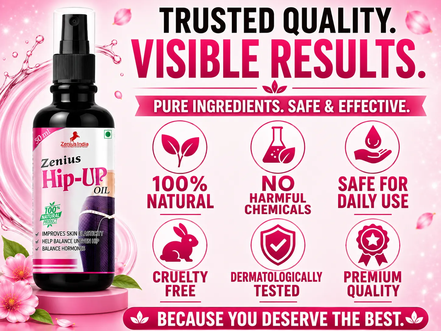 Zenius Hip Up Oil for Women's Butt Growth 6 Trust Badge Mobile View 52 Zenius India
