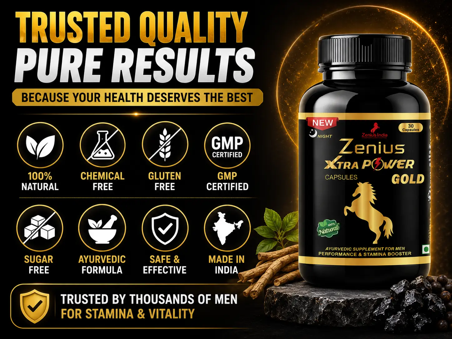Zenius Xtar Power Gold Night Capsule for Men's Stamina 6 Trust Badge Mobile View 56 Zenius India